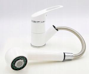 Gránit mosogatótálca NERO Monza + kihúzható zuhanyfejes Shower csaptelep + dugókiemelő (fehér)