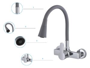 Gamma FlexWall flexibilis fali mosogató / mosdó csaptelep zuhanyfejjel - szürke / króm