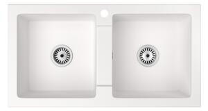 Gránit mosogató NERO Lybra + kihúzható zuhanyfejes Shower csaptelep + szifon (fehér)