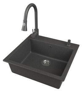 Gránit mosogató EOS Como + Kihúzható zuhanyfejes Snake csaptelep + adagoló + szifon (fekete)