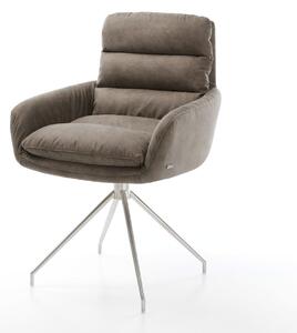DELIFE Étkezőszék Abelia-Flex karfás mikroszálas taupe vintage kereszt láb kúpos rozsdamentes acélból