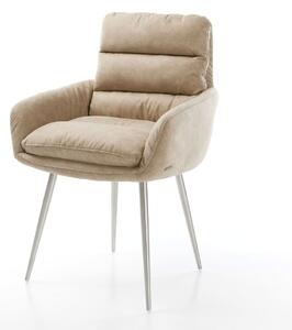 DELIFE Étkezőszék Abelia-Flex karfás mikroszálas bézs vintage 4 lábú kúpos rozsdamentes acél