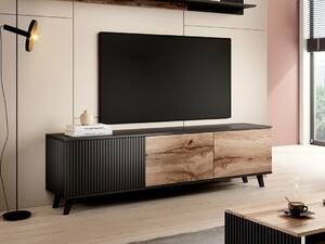 TV-állvány Luelia 115, Közepes sűrűségű farostlemez, Laminált forgácslap, 52x180x40cm, Wotan tölgy, Fekete