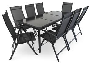 Orsino kerti asztalkészlet - 8 üléses, fekete