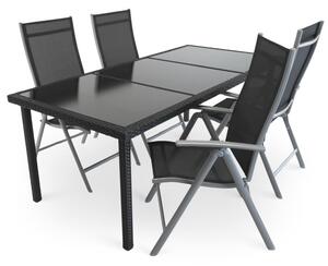 Orsino kerti asztalkészlet - 4 üléses, fekete / szürke