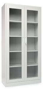 Univerzális fém szekrény üvegajtókkal, 90 x 40 x 185 cm, hengerzár, szürke - ral 7035