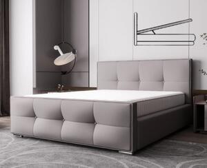 Luxus kárpitozott ágy glamour stílusban, világosszürke 180 x 200 cm Ágyneműtartóval