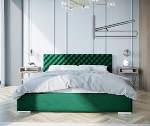 Exkluzív kárpitozott ágy steppelt fejtámlával, zöld színben 180 x 200 cm Ágyneműtartóval