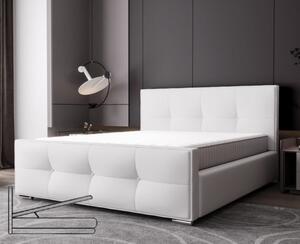 Luxus kárpitozott ágy glamour stílusban, fehér 180 x 200 cm Ágyneműtartóval