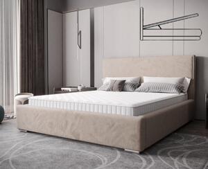 Időtlen kárpitozott ágy minimalista kivitelben, bézs 180 x 200 cm Ágyneműtartóval