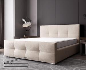 Luxus kárpitozott ágy glamour stílusban bézs 180 x 200 cm Ágyneműtartóval