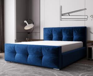 Luxus kárpitozott ágy, kék színben 180 x 200 cm Ágyneműtartóval