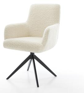 DELIFE Étkezőszék Heira-Flex karfás teddy szövet bézs kereszt láb széles fekete 360° forgatható billenő funkció zsákrugós matrac