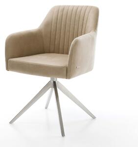 DELIFE Étkezőszék Greg-Flex mikroszálas bézs vintage kereszt láb széles rozsdamentes acél 360° forgatható billenő funkció zsákrugós matrac