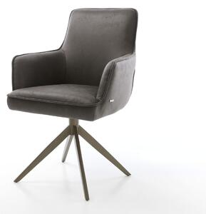 DELIFE Étkezőszék Heira-Flex karfás mikroszálas antracit vintage kereszt láb széles titán effekt felület 360° forgatható hintamechanizmus zsákrugós matrac