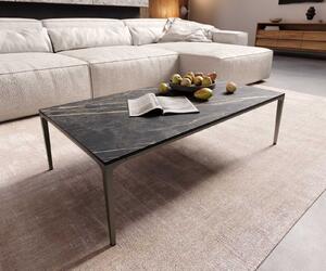 DELIFE Dohányzóasztal Levente 110x60 cm Laminam® kerámia Noir Desir barna fém láb titán színű