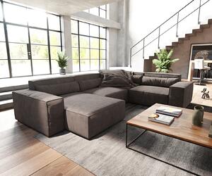 DELIFE "U alakú kanapé Sirpio 300x210 cm mikroszálas khaki-barna rekamié változtatható"