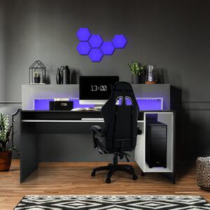 KONDELA Számítógépasztal/gamer asztal, grafit/fehér, TEZRO NEW