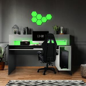 KONDELA Számítógépasztal/gamer asztal, grafit/fehér, TEZRO NEW