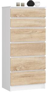 AKORD CLP K60 Fiókos Komód Laminált Fehér-Sonoma 6 Fiókos