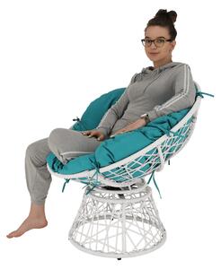 KONDELA Forgó fotel párnával, fehér/petróleumkék, TRISS BIG