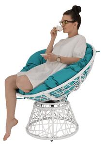 KONDELA Forgó fotel párnával, fehér/petróleumkék, TRISS BIG