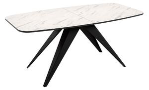 Asztal Oswego 115, Fehér márvány, Fekete, 76x80x160cm, Hosszabbíthatóság, Laminált forgácslap, Fém