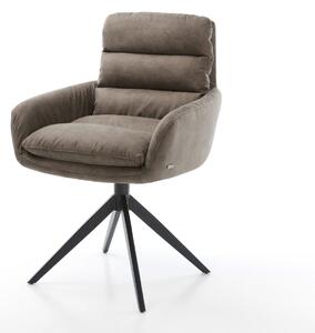 DELIFE Étkezőszék Abelia-Flex karfás mikroszálas taupe vintage kereszt láb széles fekete 360° forgatható billenő funkció