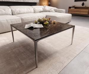 DELIFE Dohányzóasztal Levente 85x85 cm Laminam® Emperador extra polírozott kerámia sötétbarna rozsdamentes acél láb ezüst