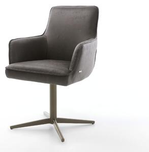 DELIFE Étkezőszék Heira-Flex karfás mikroszálas antracit vintage lábkereszt titán effekt felület 360° forgatható zsákrugós