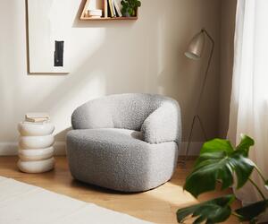 DELIFE Lounge fotel Nova 88x88 cm bouclé ezüstszürke