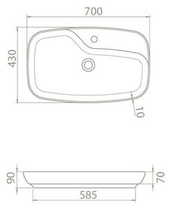 CeraStyle NOVA - PULTRA ültethető - Top Counter - porcelán mosdó - 70 x 43 cm