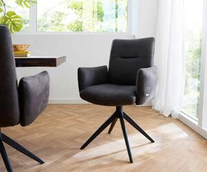 DELIFE Étkezőszék Jova-Flex karfás mikroszálas antracit vintage széles kereszt láb fekete 360° forgatható zsákrugós