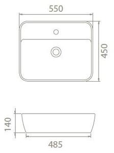 CeraStyle ONE - PULTRA ültethető - Top Counter - porcelán mosdó - - csaplyukas - 55 x 45 cm