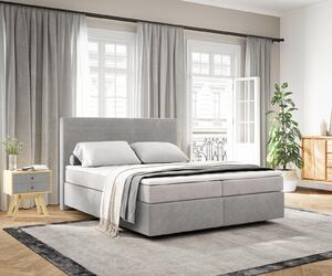 DELIFE Boxspring ágy Dream-Well 160x200 cm mikroszálas ezüstszürke zsákrugós matraccal és visco topperrel