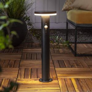 STAR TRADING Napelemes LED talapzatlámpa Valletta Sensor fekete fém 50 cm, Fekete, Rozsdamentes acél, Modern