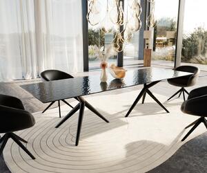 DELIFE Étkezőasztal Edge 300x100 domborított üveg füstfekete 3D design Estelar kerek fém fekete