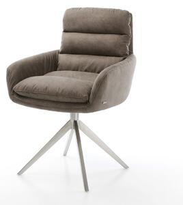 DELIFE Étkezőszék Abelia-Flex karfás mikroszálas taupe vintage kereszt láb széles rozsdamentes acél 360° forgatható billenő funkció