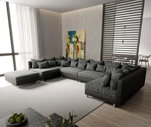DELIFE "U alakú kanapé Clovis XL fekete moduláris kanapé puffal"
