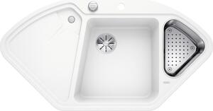 BLANCO DELTA II Silgranit másfél medencés csepegtetőtálcás sarok gránit mosogató, automata dugóemelő, szifonnal, fehér, beépíthető