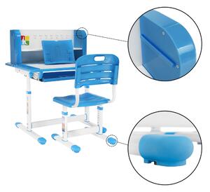 KONDELA Növekvő íróasztal és szék, kék/fehér, szett LERAN