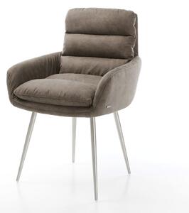 DELIFE Étkezőszék Abelia-Flex karfás mikroszálas taupe vintage 4 láb kúpos rozsdamentes acélból