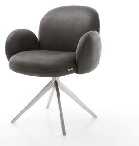 DELIFE Étkezőszék Nube-Flex mikroszálas antracit vintage kereszt láb széles rozsdamentes acél 360° forgatható hintamechanizmus zsákrugós matrac