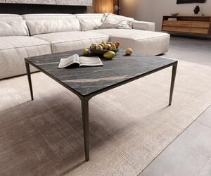 DELIFE Dohányzóasztal Levente 85x85 cm Laminam® kerámia Noir Desir barna fém láb titán színű hatású
