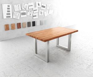 DELIFE Étkezőasztal Edge 160x90 cm XL akác természetes rozsdamentes acél széles Live-Edge