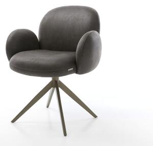 DELIFE Étkezőszék Nube-Flex karfás mikroszálas antracit vintage kereszt láb széles titán hatás forgatható 360° hintamechanizmus zsákrugós matrac