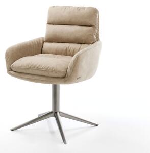 DELIFE Étkezőszék Abelia-Flex mikroszálas bézs vintage karfás lábkereszt grafit 360° forgatható billenő funkcióval