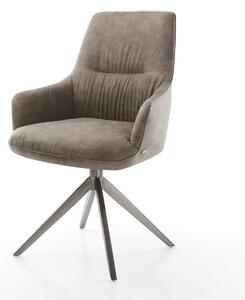 DELIFE Étkezőszék Zelia-Flex karfás mikroszálas taupe vintage kereszt lábas széles grafit 360° forgatható hintamechanizmus zsákrugós