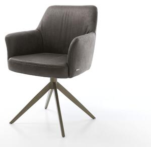 DELIFE Étkezőszék Xana-Flex karfás mikroszálas antracit vintage kereszt láb széles titán effekt felület 360° forgatható hintamechanizmus zsákrugós matraccal