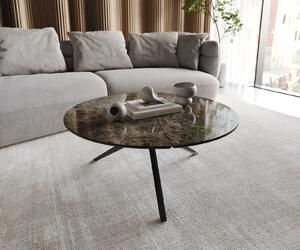 DELIFE Dohányzóasztal Delron 90x90 cm kerámia Laminam®Emperador Extra Lucidato sötétbarna kereszt láb lapos fém fekete